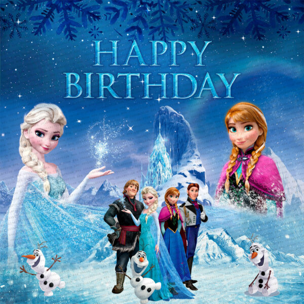 Frozen Theme Birthday Backdrop / Happy Birthday Banner Party Decorations for Kids